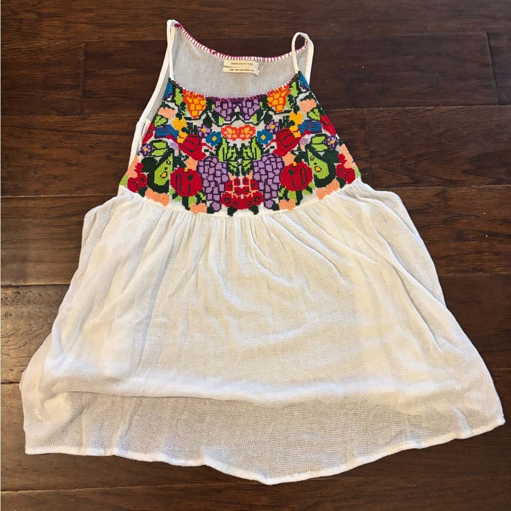 Urban Outfitters Colorful Embroidered White Top